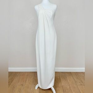 Marchesa Notte Ivory Silk One Shoulder Goddess Draped Column Gown Size 4